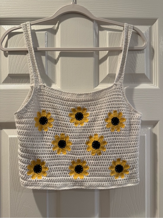 Altar'd State Tops - Altar’d State White Crochet Sunflower Crop Tank Top